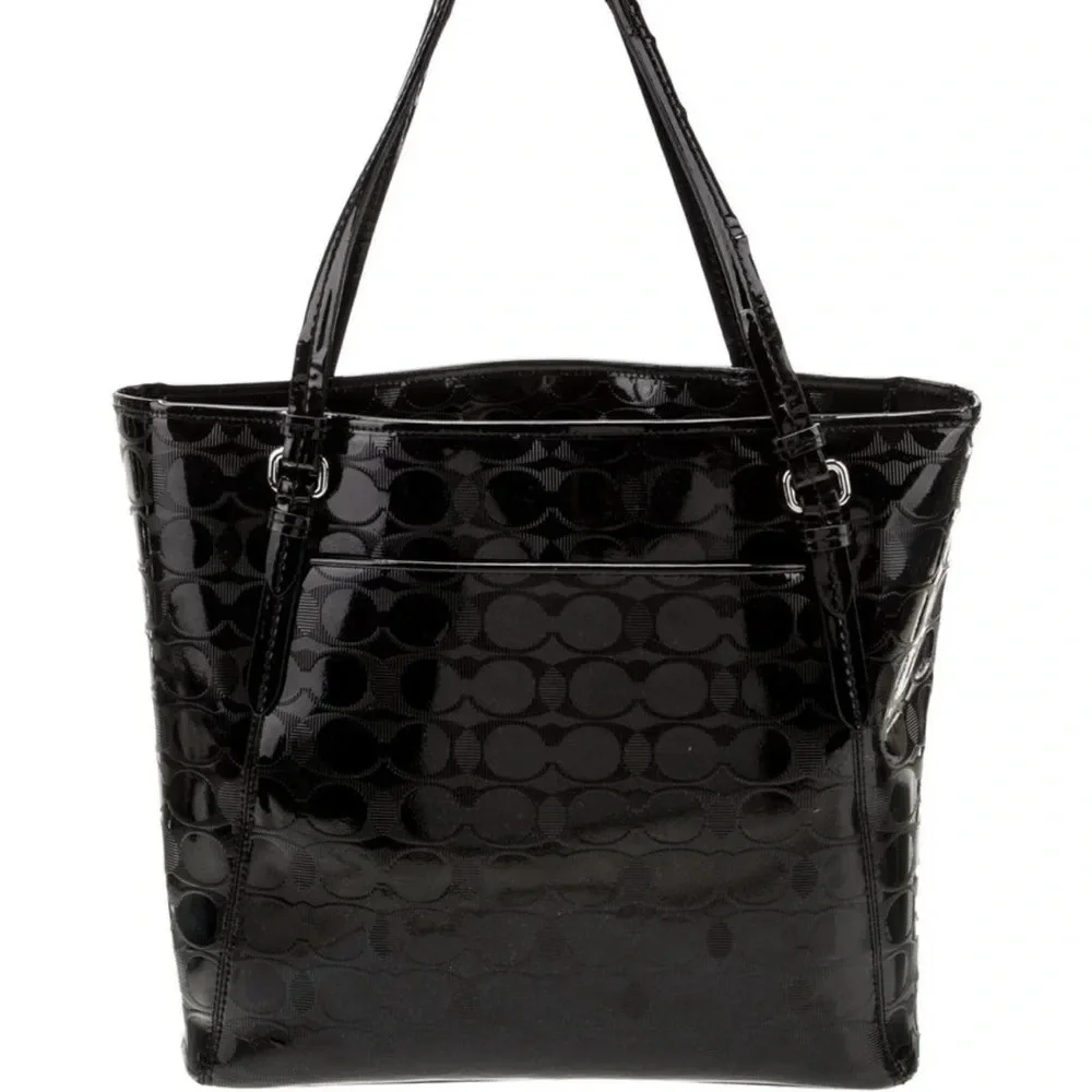 Coach logo monogram patient leather tote handbag